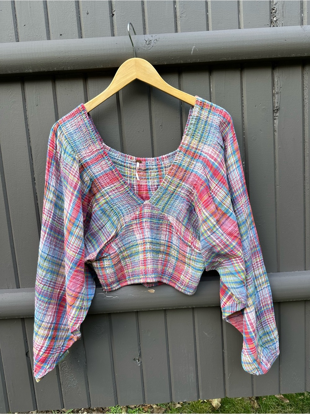Free People Multicolor Plaid Cropped V-Neck Women’s Top